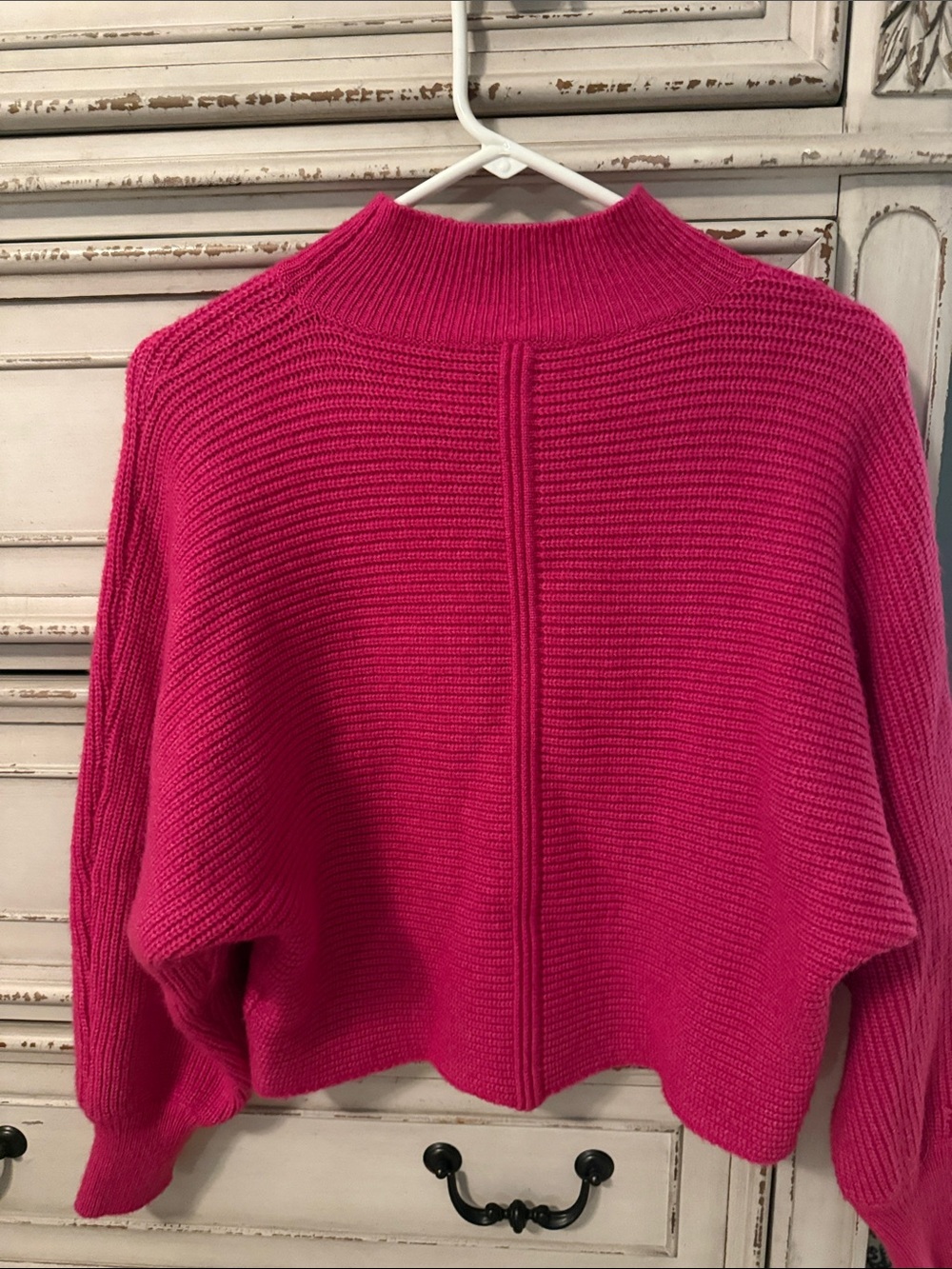 SHEIN Hot Pink Ribbed Mock Neck Sweater